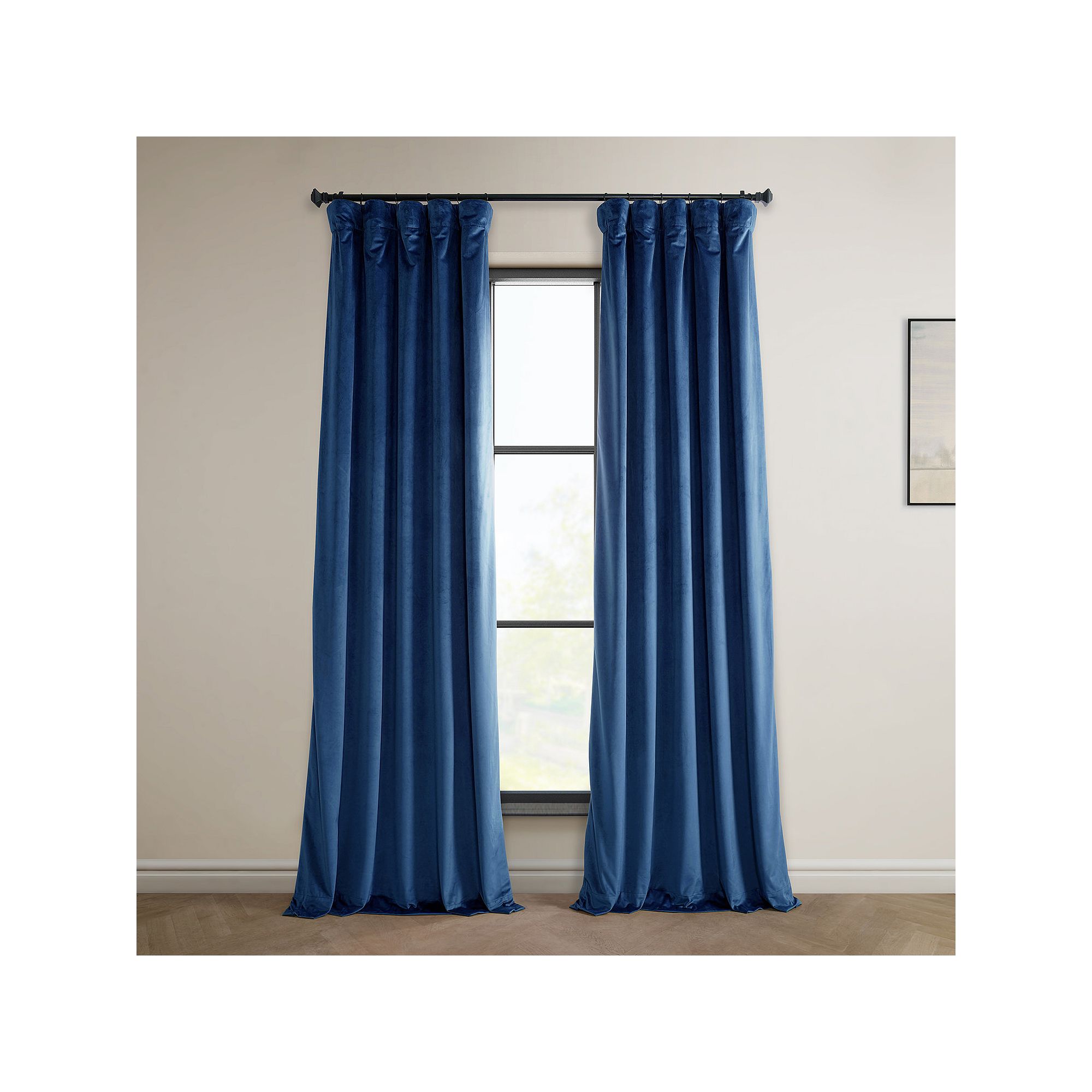 EFF Heritage Plush Velvet Room Darkening Curtain Panel, Pisces Blue