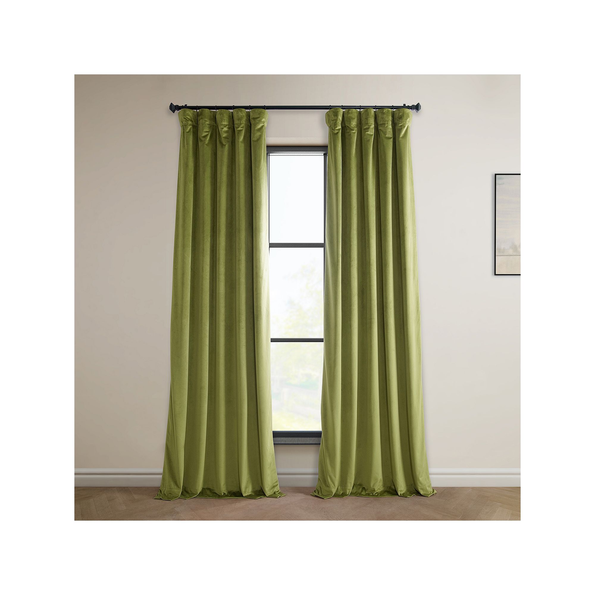 EFF Heritage Plush Velvet Room Darkening Curtain Panel, Retro Green