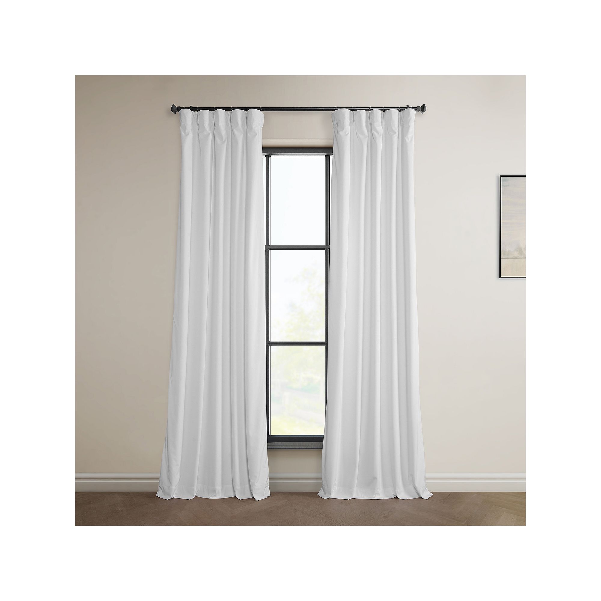 EFF Heritage Plush Velvet Room Darkening Curtain Panel, White
