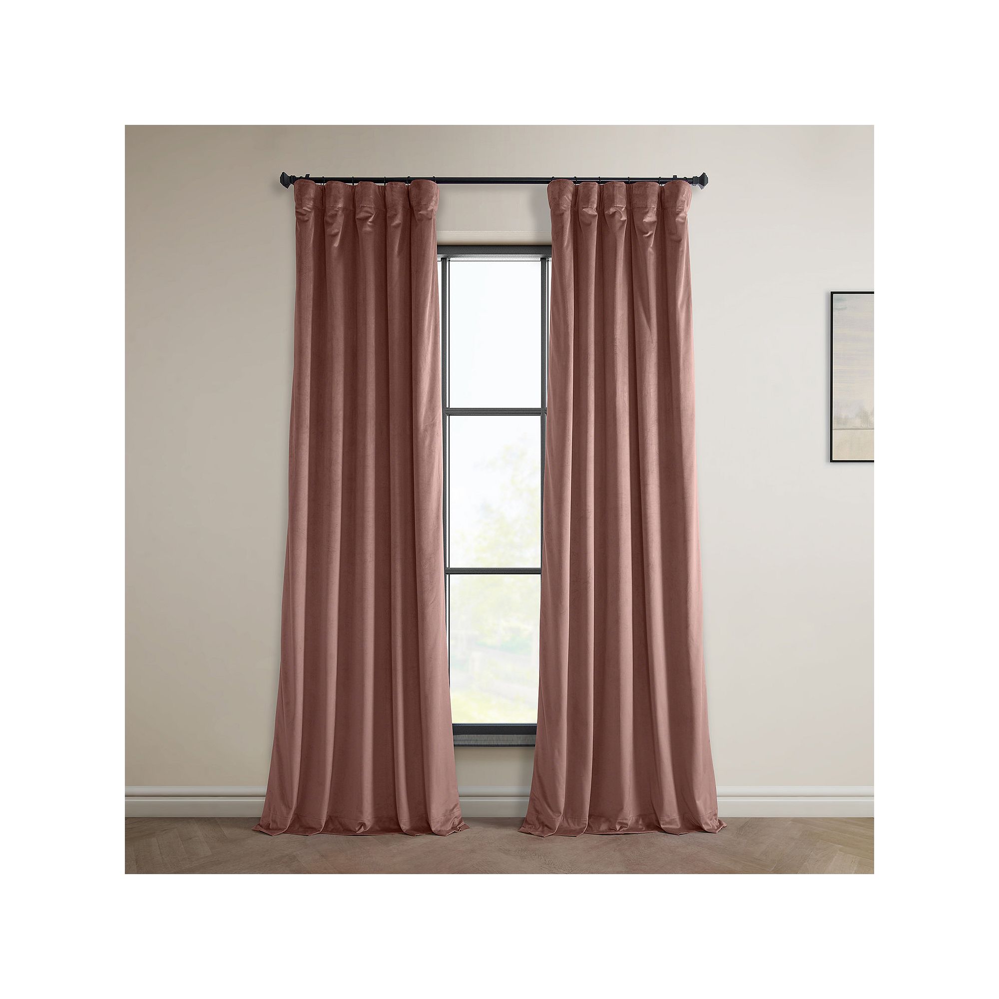 EFF Heritage Plush Velvet Room Darkening Curtain Panel, Wild Pink