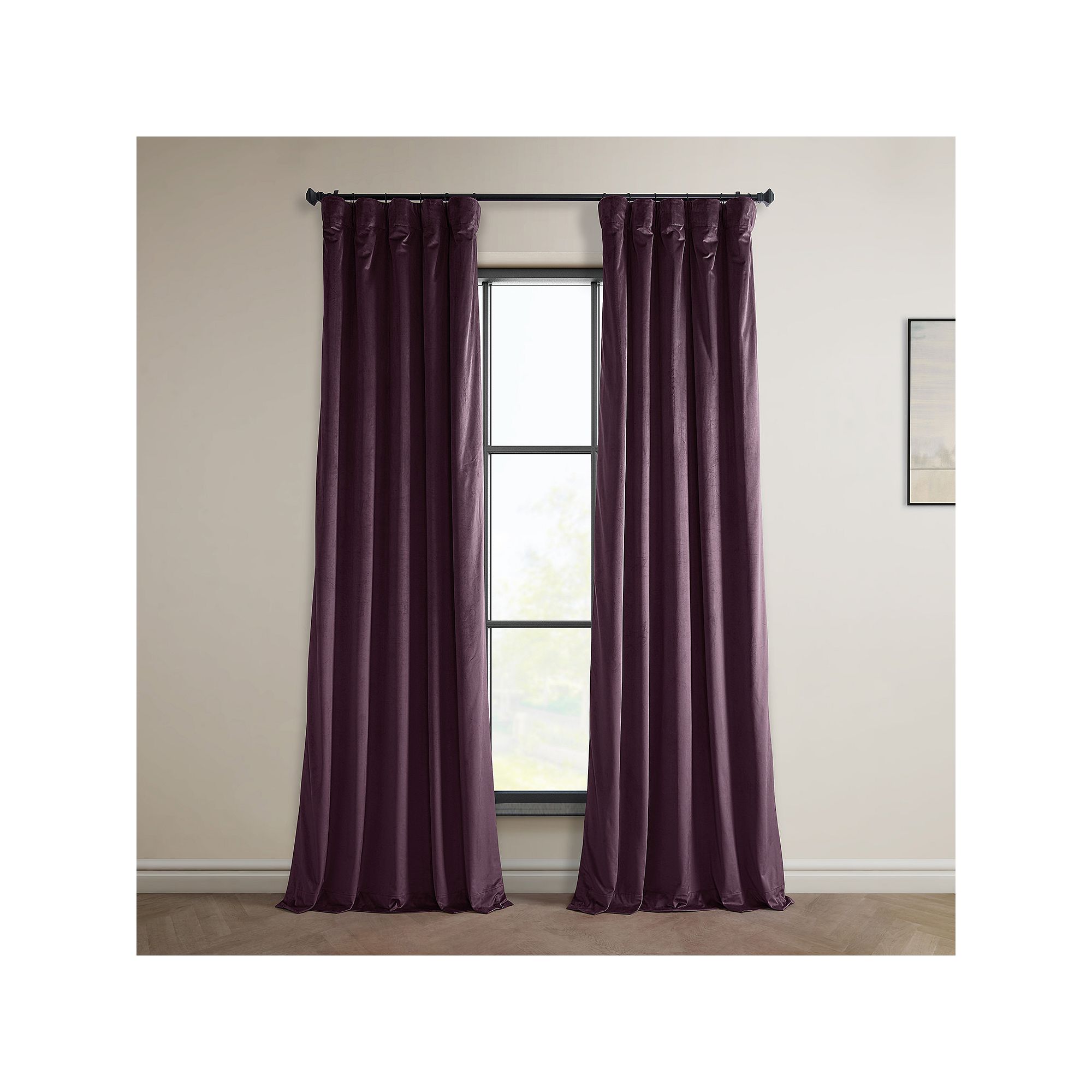 EFF Heritage Plush Velvet Room Darkening Curtain Panel, Winter Purple