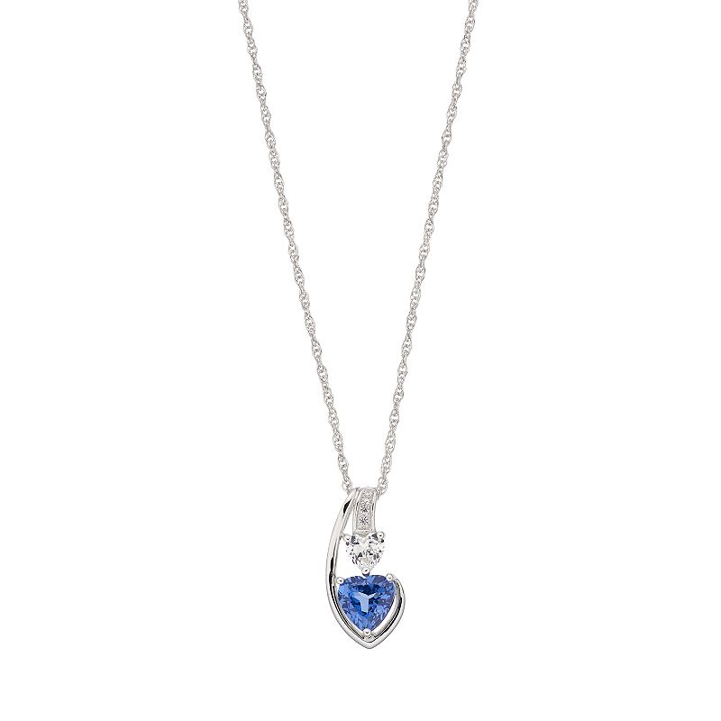 Sterling Silver Lab Created Sapphire Heart Pendant Necklace, Womens, Size
