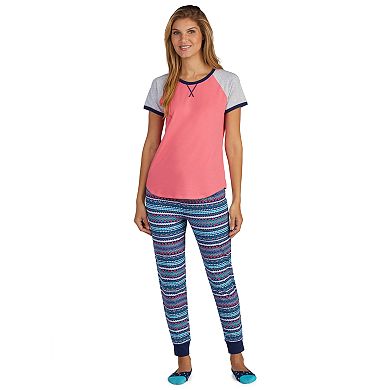 Women's Cuddl Duds 3-Piece Graphic Sleep Tee, Banded Bottom Sleep Pants & No Show Sock Pajama Set