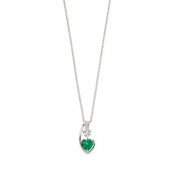 LeRose by Lexi and Rose Sterling Silver Lab-Created Emerald & Lab-Created White Sapphire Pendant Necklace