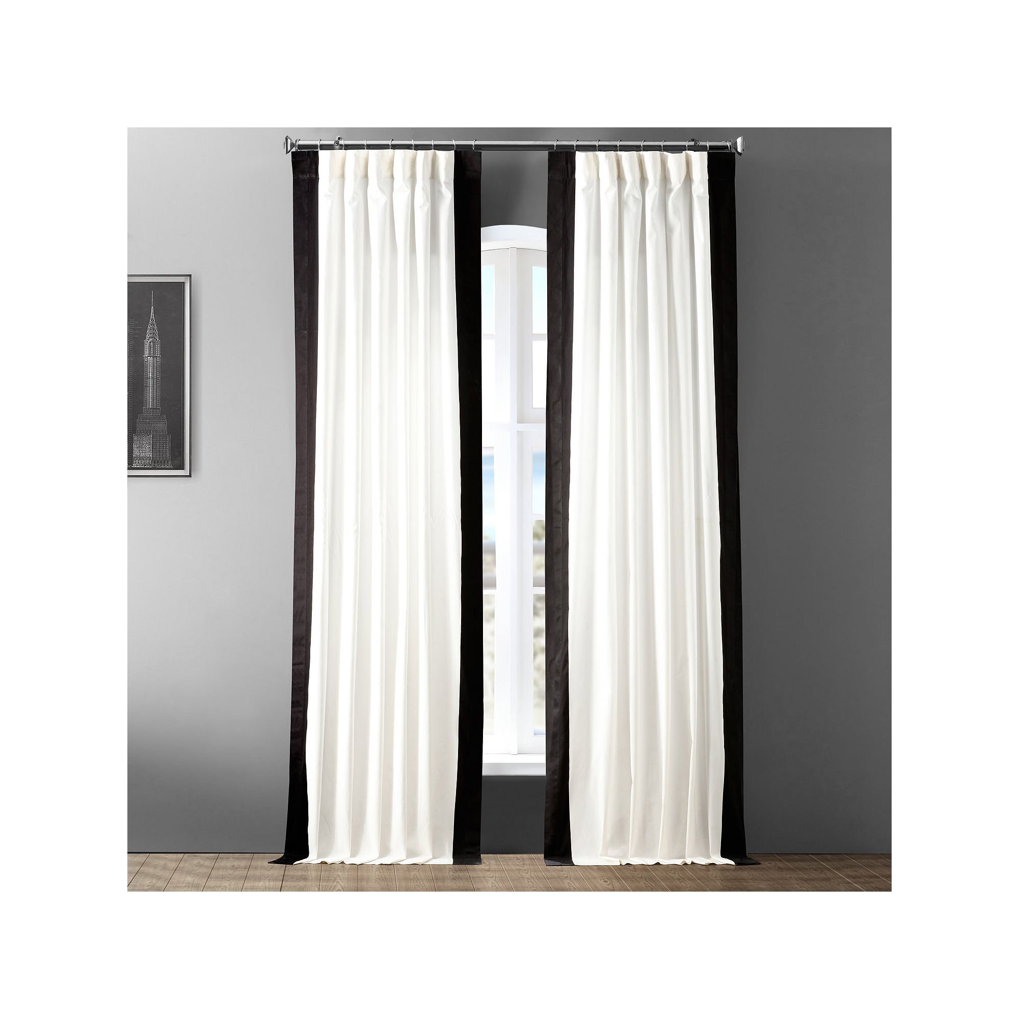 EFF 1-Panel Popcorn Vertical Colorblock Panama Curtain, Black