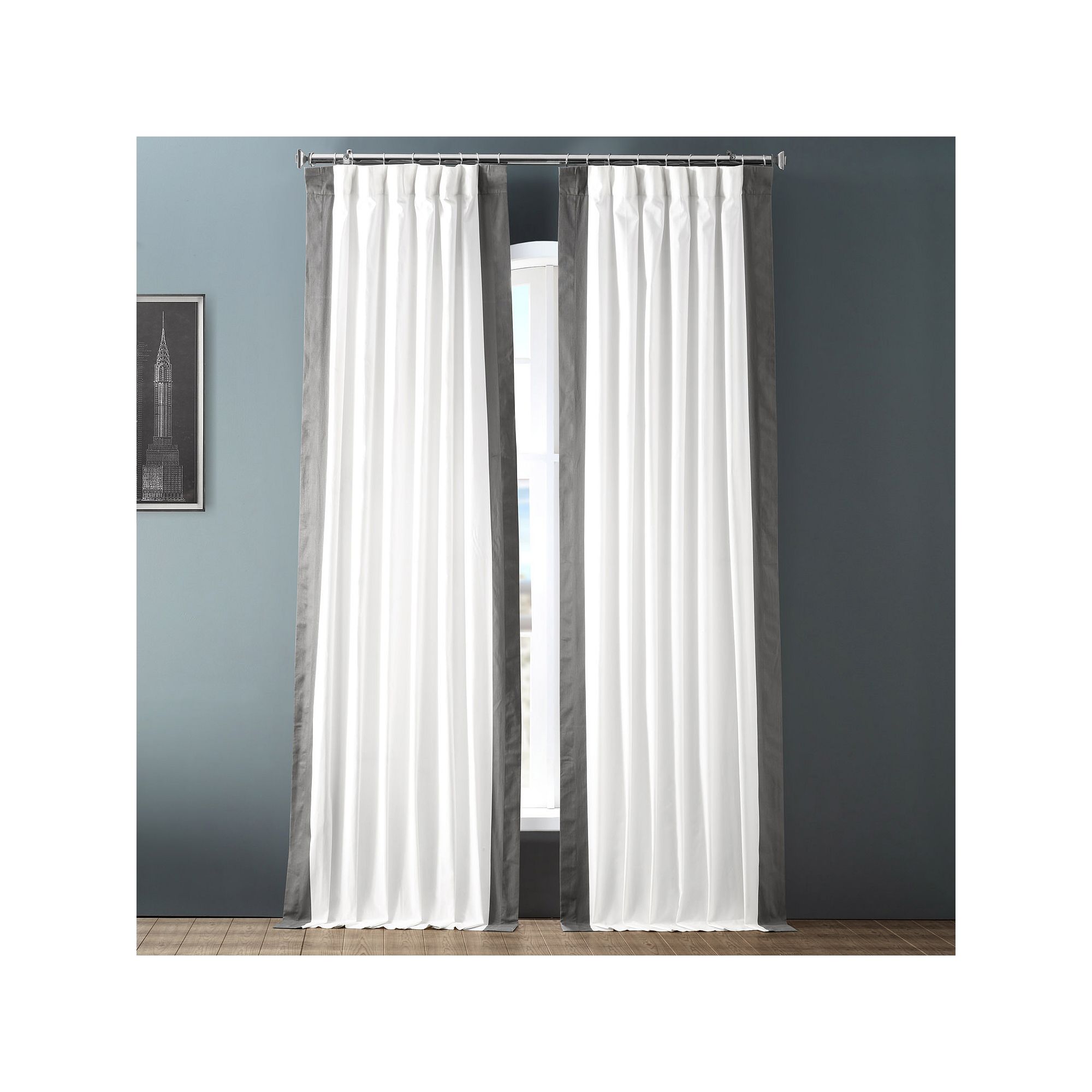 EFF 1-Panel Popcorn Vertical Colorblock Panama Curtain, Gray