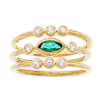 14k Gold Over Silver Lab-Created Emerald Triple Band Ring