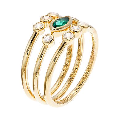 14k Gold Over Silver Lab-Created Emerald Triple Band Ring