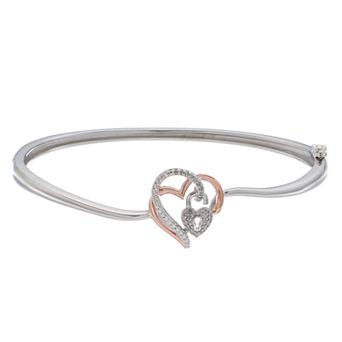 LeRose by Lexi and Rose Two Tone Sterling Silver 1/10 Carat T.W. Diamond Heart & Lock Bracelet