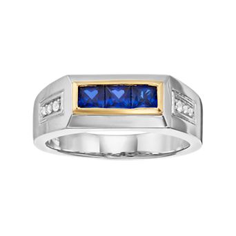 14k Gold & Rhodium over Silver Blue & White Sapphire Ring