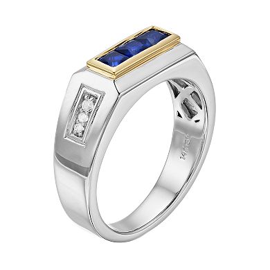 Men's 14k Gold & Rhodium Over Silver Blue & White Sapphire Ring
