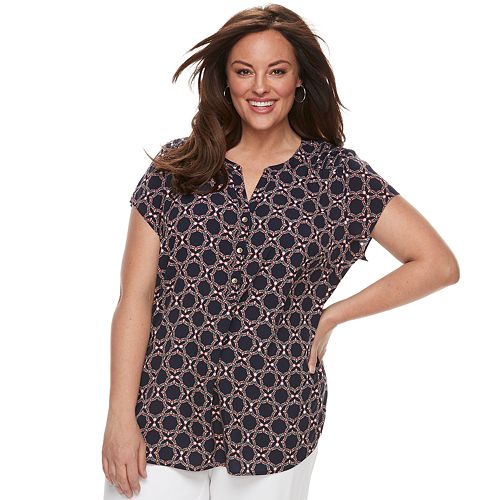 Plus Size Croft & Barrow® Pleated Henley Top
