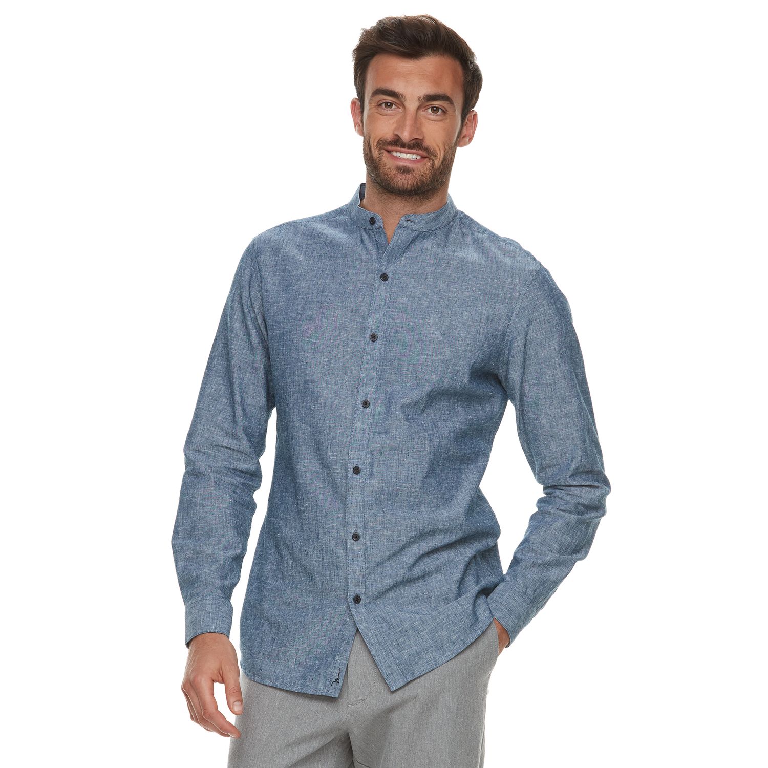 slim fit band collar shirt