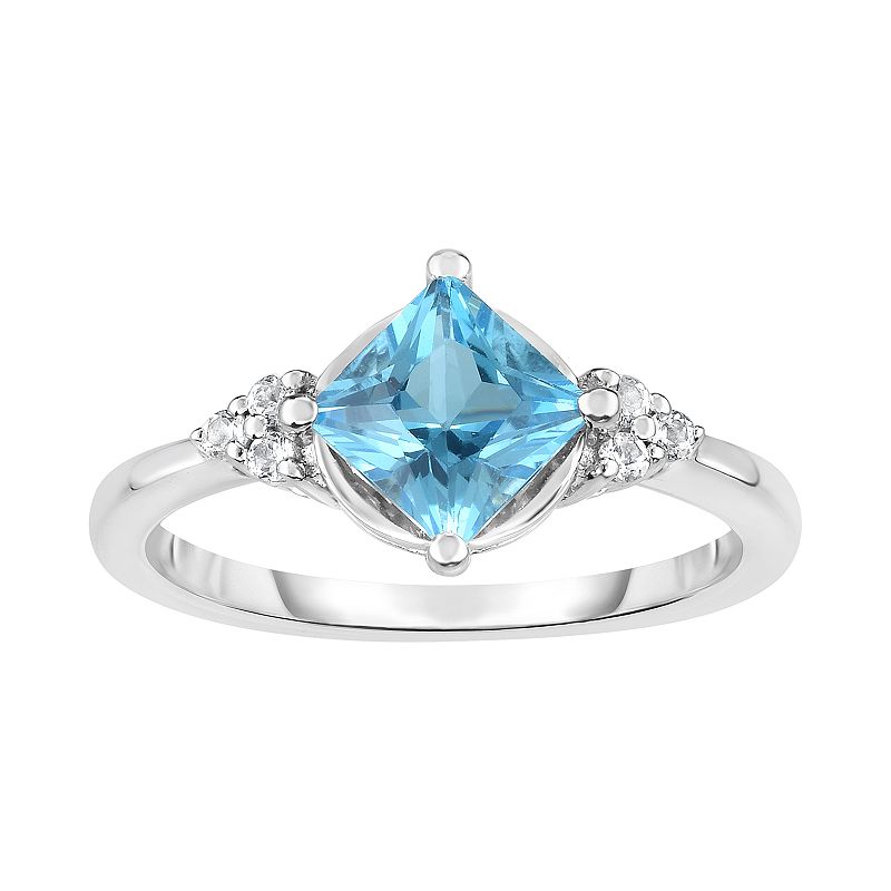 Sterling Silver Blue & White Topaz Ring, Womens, Size: 7