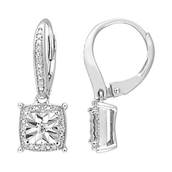Stella Grace Sterling Silver 1/5 Carat T.W. Diamond Square Drop Leverback Earrings