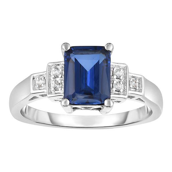 Sterling Silver Lab-Created Blue & White Sapphire Ring