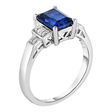 Sterling Silver Lab-Created Blue & White Sapphire Ring