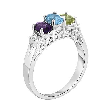 Oro Leoni Sterling Silver Multicolor Cubic Zirconia Ring