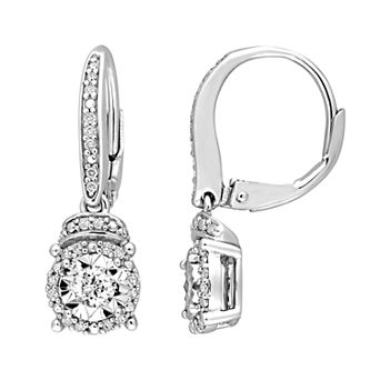 Stella Grace Sterling Silver 1/3 Carat T.W. Diamond Round Drop Leverback Earrings