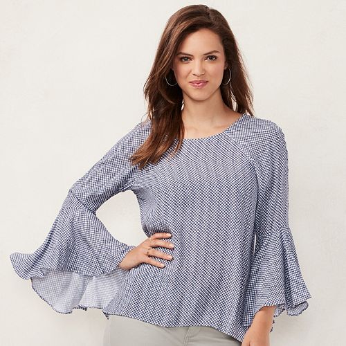 Bell Sleeve Top Gingham Liz Lavender