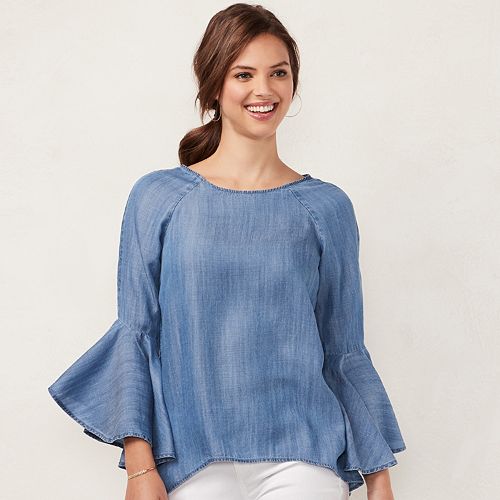 Bell Sleeve Top Indigo Medium