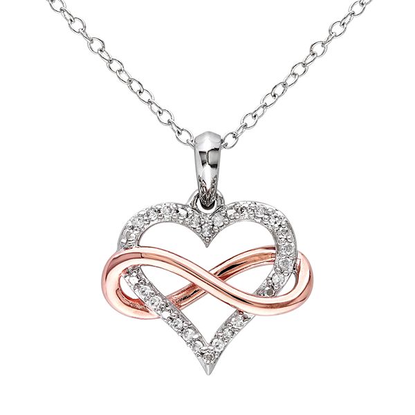 Stella Grace Two Tone Sterling Silver Diamond Accent Infinity Heart Pendant  Necklace