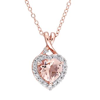 Stella Grace Rose Gold Tone Sterling Silver Morganite & Diamond Accent Heart Pendant Necklace