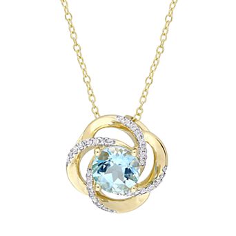 Stella Grace Gold Tone Sterling Silver Blue & White Topaz Swirl Pendant Necklace