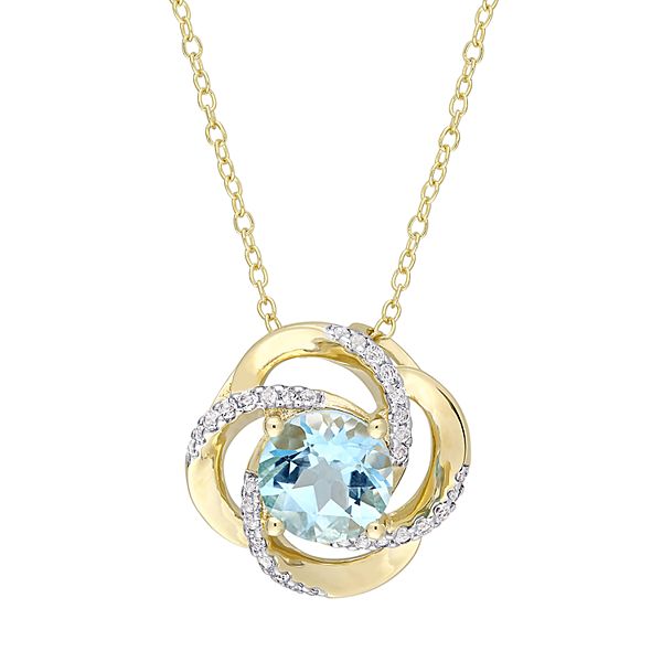 Beautiful White and yellow gold 14K Sterling Silver Rhodium w/14k Accent Blue Topaz & CZ Oval Pendant