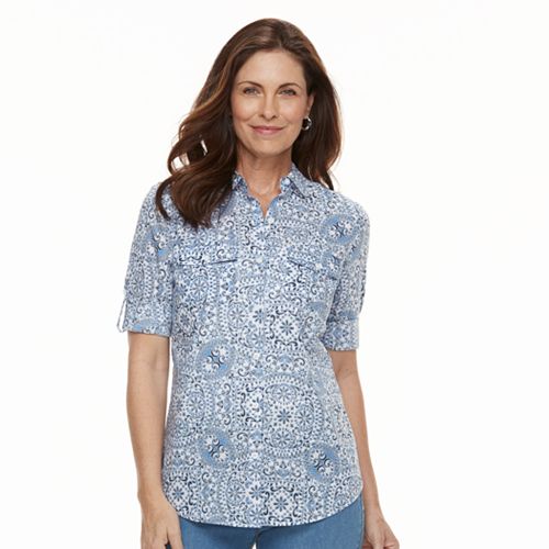 Women's Croft & Barrow® Roll-Tab Woven Shirt