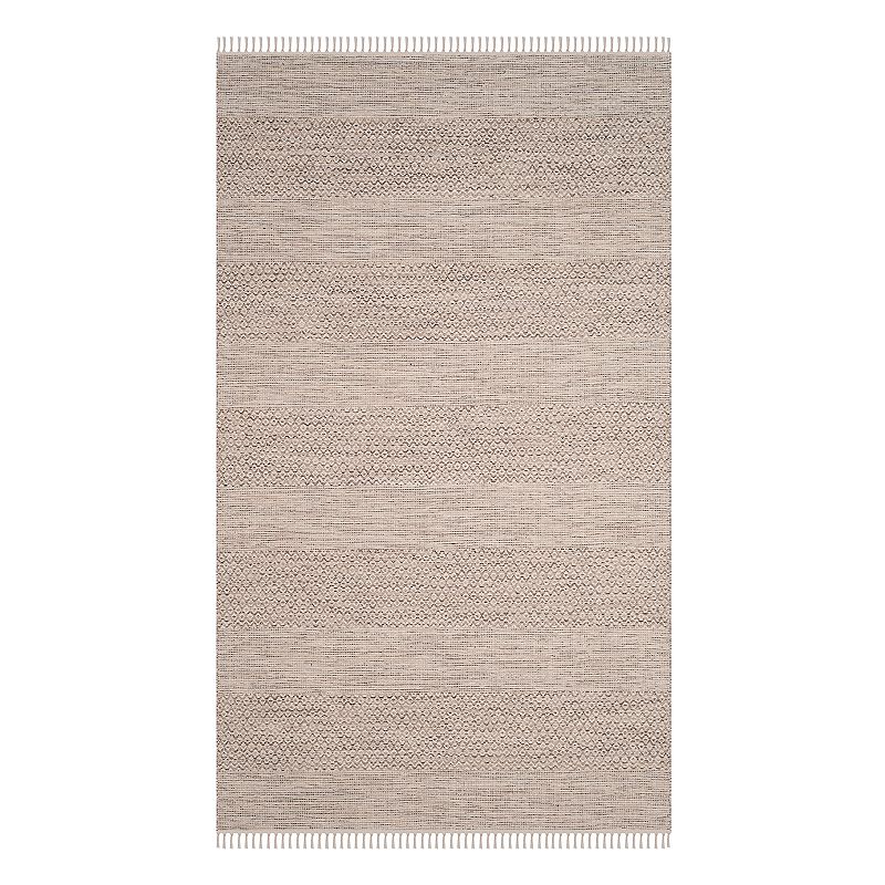 SAFAVIEH Montauk Karlene Geometric Striped Cotton Area Rug  Ivory/Steel Grey  9  x 12