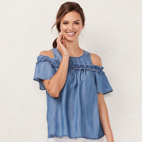 Rufflle Cold Shoulder Top Indigo Medium