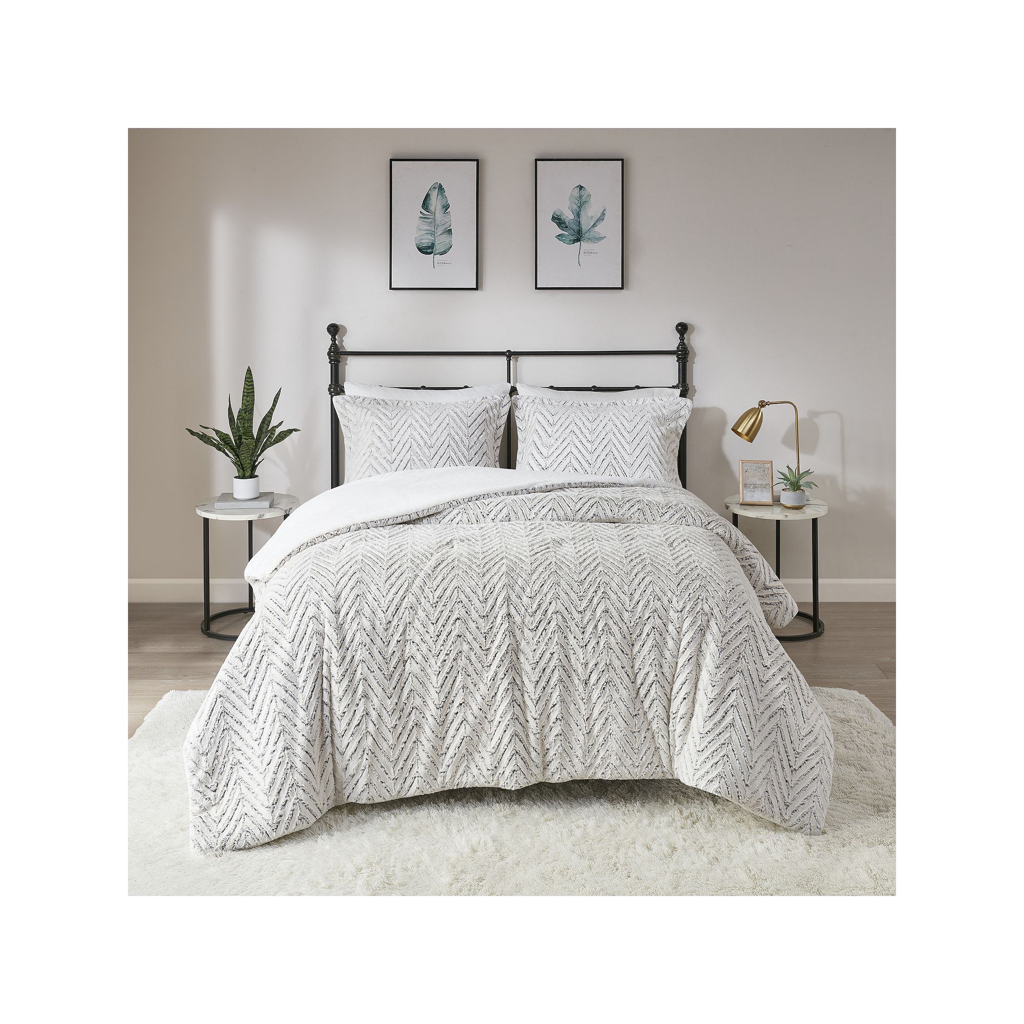 Madison Park Adelyn Brushed Faux Fur Down-Alternative Comforter Set, Ivory