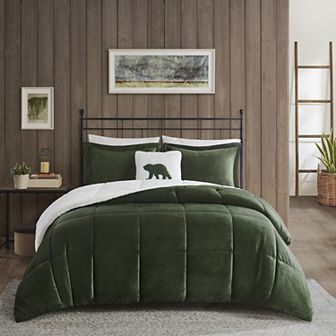 Woolrich Alton Plush to Sherpa Fleece Down Alternative Comforter Set with Throw Pillow