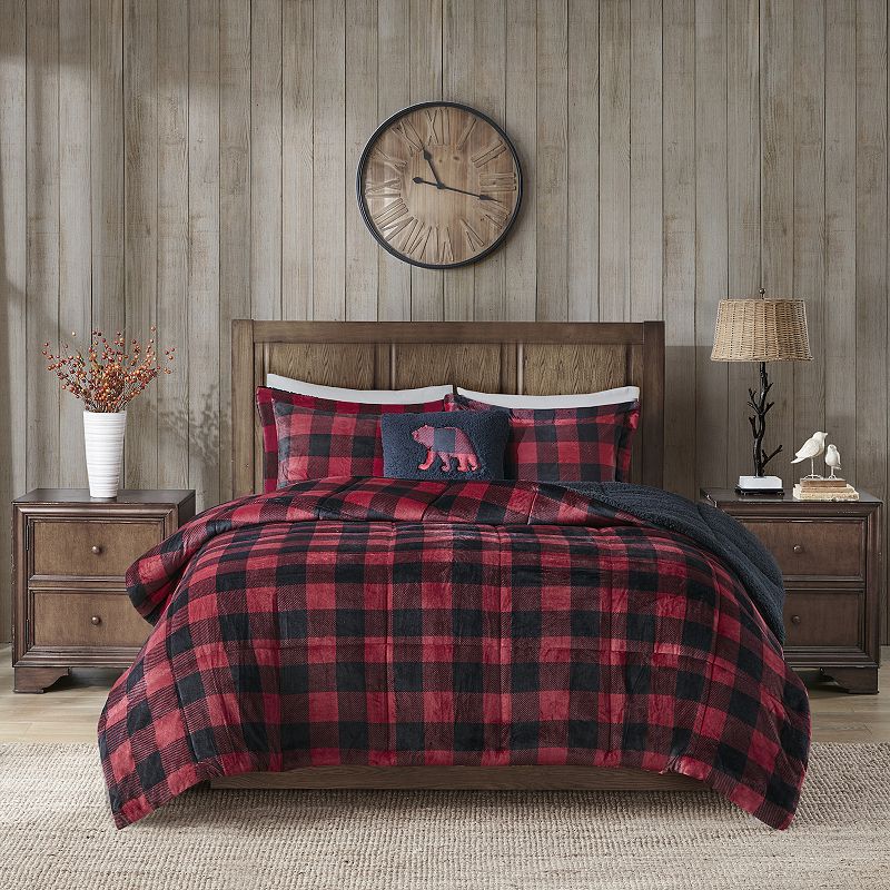 Woolrich Alton Plush to Sherpa Fleece Down Alternative Comforter Set, Red, Twin You'll adore the cozy, soft feel of this Woolrich Alton plush to sherpa fleece comforter set.Click this BED & BATH GUIDE to find the perfect fit and more!FEATURESCozy sherpa fleece reverseUltra soft plush finishHypoallergenic down-alternative fillingBox quilting keeps the filling in place, providing an even distribution of warmthTWIN 3-PIECE SETComforter: 63  x 86 Sham: 20  x 26 Decorative Pillow 18 x 18 FULL/QUEEN 4-PIECE SETComforter: 86  x 86 Two shams: 20  x 26  (each)Decorative Pillow 18 x 18 KING 4-PIECE SETComforter: 86  x 102 Two shams: 20  x 36  (each)Decorative Pillow 18 x 18 CONSTRUCTION & CAREPolyesterDown-alternative fillMachine washImportedSUSTAINABILITY FEATURES Tested for harmful substances STANDARD 100 by OEKO-TEX® CERTIFIED Certification No. SH025 186757 Testing Institute: Testex AG, Swiss Textile Testing Institutewww.oeko-tex.com/standard100 Color: Red. Gender: unisex. Age Group: adult. Material: Sherpa|Fleece.