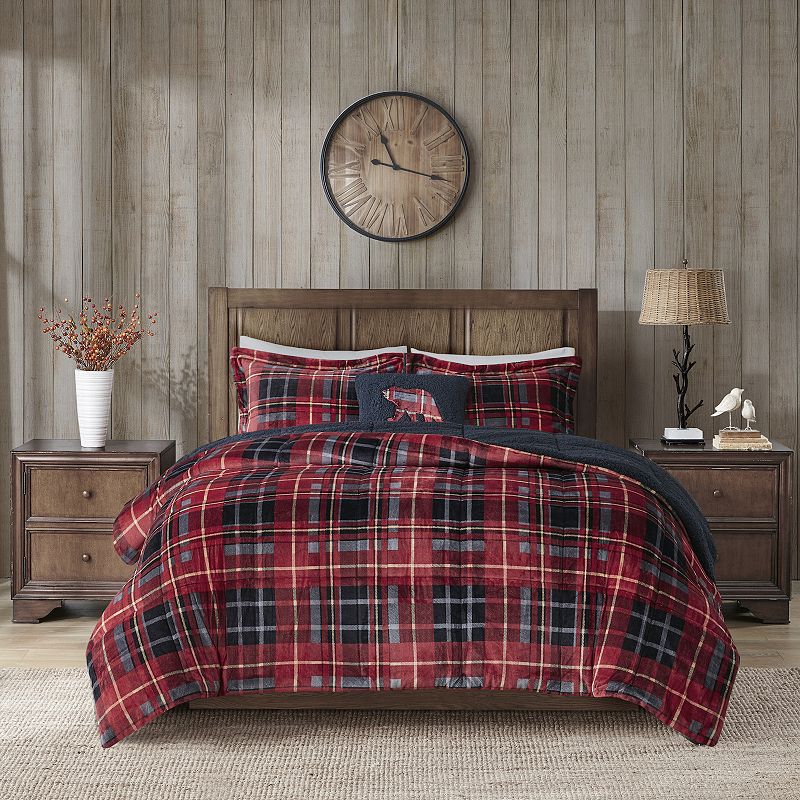 Woolrich Alton Plush to Sherpa Fleece Down Alternative Comforter Set, Red, Twin You'll adore the cozy, soft feel of this Woolrich Alton plush to sherpa fleece comforter set.Click this BED & BATH GUIDE to find the perfect fit and more!FEATURESCozy sherpa fleece reverseUltra soft plush finishHypoallergenic down-alternative fillingBox quilting keeps the filling in place, providing an even distribution of warmthTWIN 3-PIECE SETComforter: 63  x 86 Sham: 20  x 26 Decorative Pillow 18 x 18 FULL/QUEEN 4-PIECE SETComforter: 86  x 86 Two shams: 20  x 26  (each)Decorative Pillow 18 x 18 KING 4-PIECE SETComforter: 86  x 102 Two shams: 20  x 36  (each)Decorative Pillow 18 x 18 CONSTRUCTION & CAREPolyesterDown-alternative fillMachine washImportedSUSTAINABILITY FEATURES Tested for harmful substances STANDARD 100 by OEKO-TEX® CERTIFIED Certification No. SH025 186757 Testing Institute: Testex AG, Swiss Textile Testing Institutewww.oeko-tex.com/standard100 Color: Red. Gender: unisex. Age Group: adult. Material: Sherpa|Fleece.