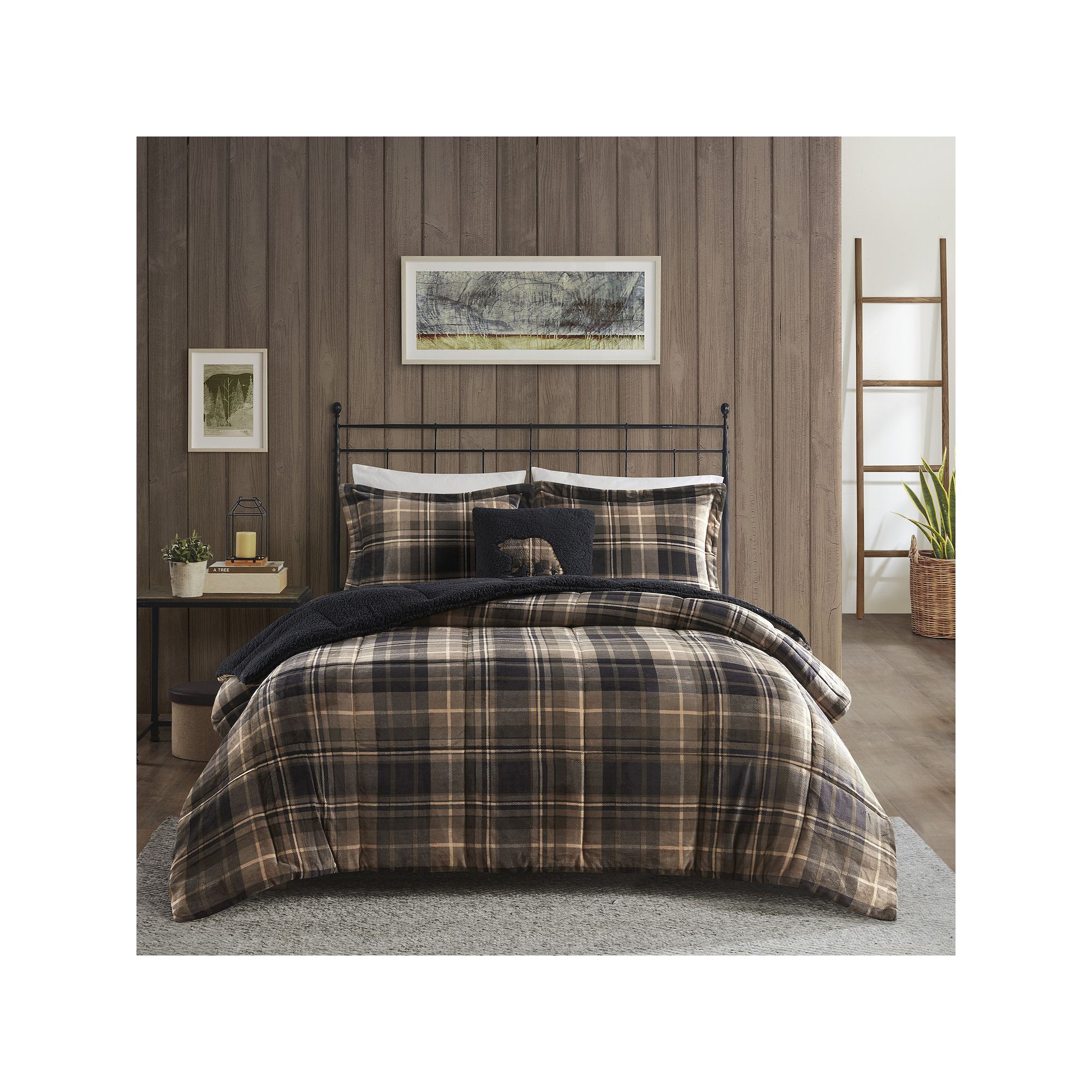 Woolrich Alton Plush to Sherpa Fleece Down Alternative Comforter Set with T
