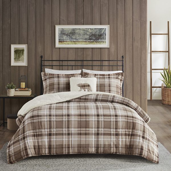 Woolrich 4pc Full/Queen Alton Plush to Faux Shearling Down Alternative Comforter Set Beige