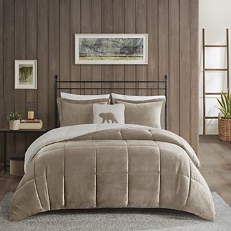 Woolrich Alton Plush to Sherpa Fleece Down Alternative Comforter Set with Throw Pillow
