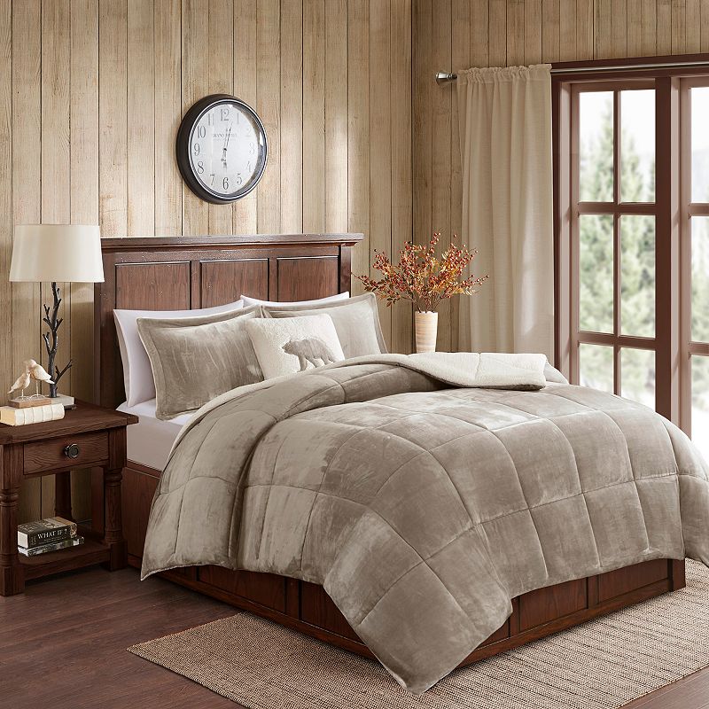 Woolrich Alton Plush to Sherpa Fleece Down Alternative Comforter Set, Brown, Twin You'll adore the cozy, soft feel of this Woolrich Alton plush to sherpa fleece comforter set.Click this BED & BATH GUIDE to find the perfect fit and more!FEATURESCozy sherpa fleece reverseUltra soft plush finishHypoallergenic down-alternative fillingBox quilting keeps the filling in place, providing an even distribution of warmthTWIN 3-PIECE SETComforter: 63  x 86 Sham: 20  x 26 Decorative Pillow 18 x 18 FULL/QUEEN 4-PIECE SETComforter: 86  x 86 Two shams: 20  x 26  (each)Decorative Pillow 18 x 18 KING 4-PIECE SETComforter: 86  x 102 Two shams: 20  x 36  (each)Decorative Pillow 18 x 18 CONSTRUCTION & CAREPolyesterDown-alternative fillMachine washImportedSUSTAINABILITY FEATURES Tested for harmful substances STANDARD 100 by OEKO-TEX® CERTIFIED Certification No. SH025 186757 Testing Institute: Testex AG, Swiss Textile Testing Institutewww.oeko-tex.com/standard100 Color: Brown. Gender: unisex. Age Group: adult. Material: Sherpa|Fleece.