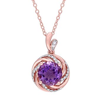 Stella Grace Rose Gold Tone Sterling Silver Amethyst & White Topaz Swirl Pendant Necklace