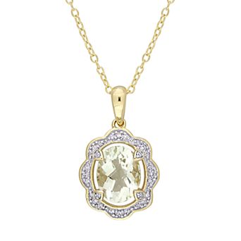 Stella Grace Gold Tone Sterling Silver Green Quartz & 1/10 Carat T.W. Diamond Pendant Necklace