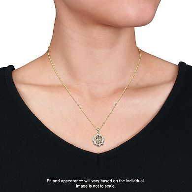 Stella Grace Gold Tone Sterling Silver Green Quartz & 1/10 Carat T.W. Diamond Pendant Necklace