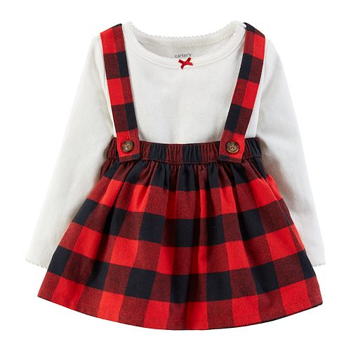 Baby Girl Carter's Pointelle Bodysuit & Buffalo Check Flannel Jumper Set
