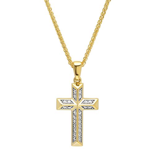 Men's 14k Gold Over Silver Cubic Zirconia Cross Pendant Necklace