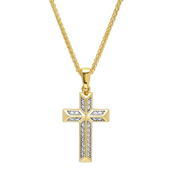 Men s 14k Gold Over Silver Cubic Zirconia Cross Pendant Necklace