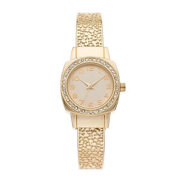 Women's Crystal Accent Textured Bangle Watch
