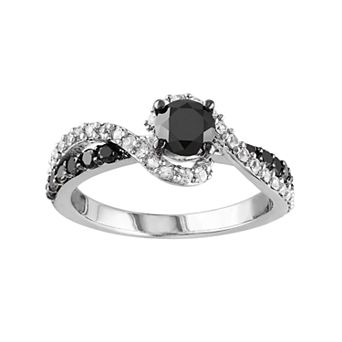 Stella Grace Sterling Silver 3/4 Carat T.W. Black Diamond & Lab-Created White Sapphire Swirl Ring