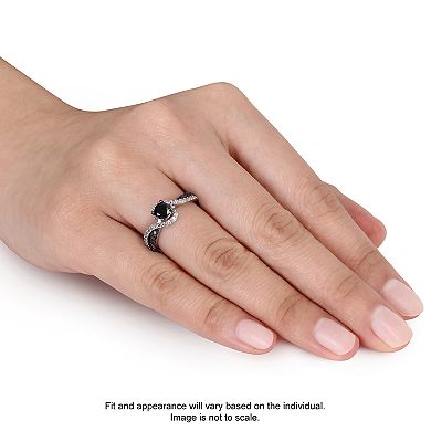 Stella Grace Sterling Silver 3/4 Carat T.W. Black Diamond & Lab-Created White Sapphire Swirl Ring