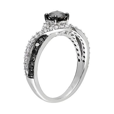 Stella Grace Sterling Silver 3/4 Carat T.W. Black Diamond & Lab-Created White Sapphire Swirl Ring